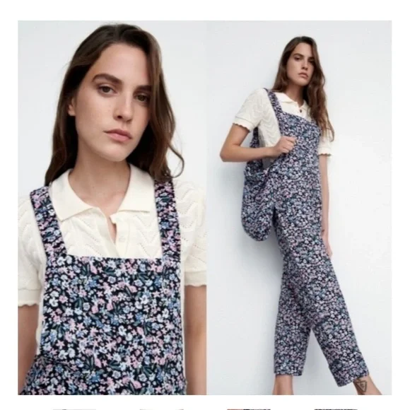 Zara Floral Criss Cross Overalls - Picture 3 of 12